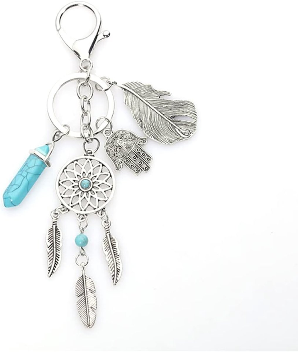 Catcher Sleutelhanger, Boheemse stijl, metalen sleutelhanger, cadeau voor meisjes en vrouwen, koppels (lichtblauw), zilver
