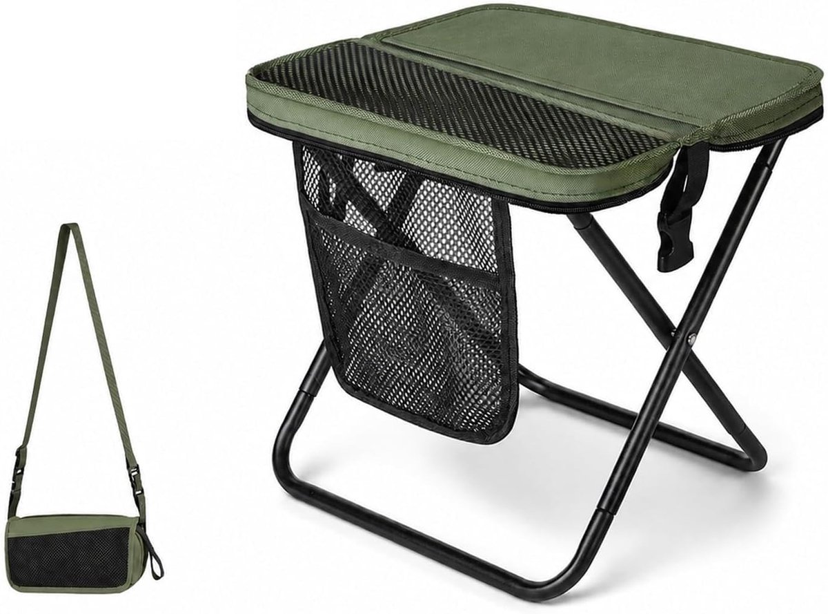 klapkruk, draagbare outdoor klapstoel, campingkruk, campingkruk, met ritsvak, kruk inklapbaar voor reizen, wandelen, tuin, vissen, grillen, strand (groen)