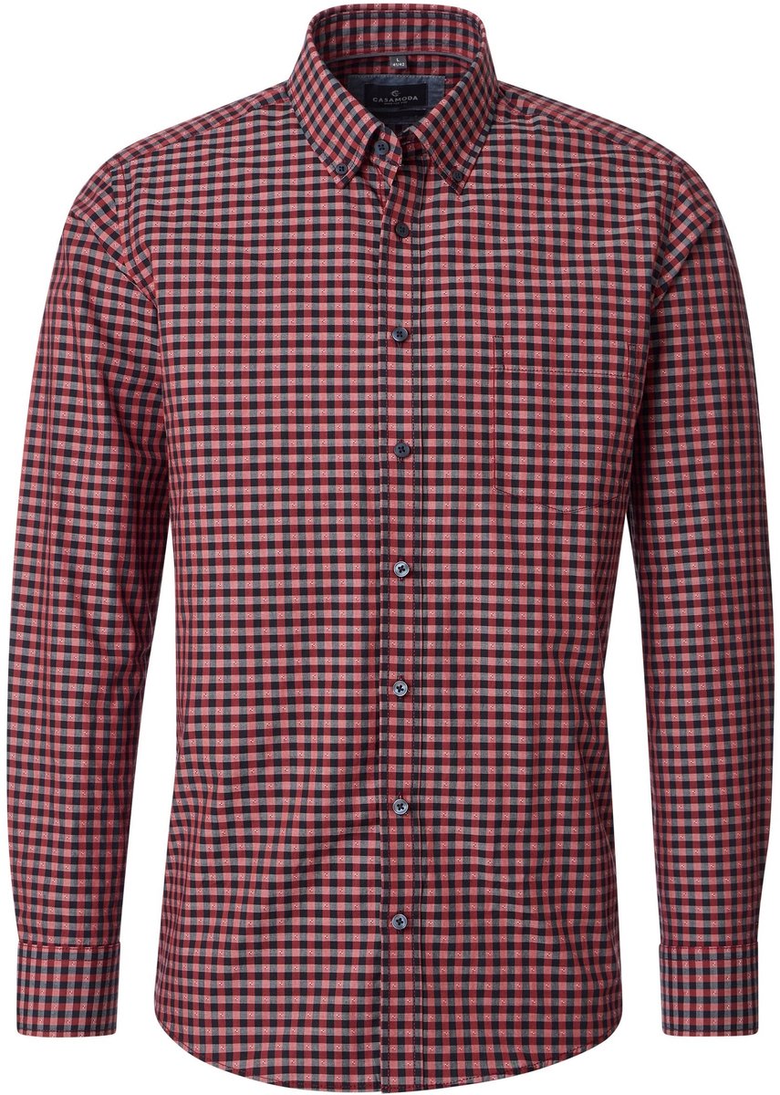 CASA MODA Sport casual fit overhemd - dobby - blauw met rood geruit