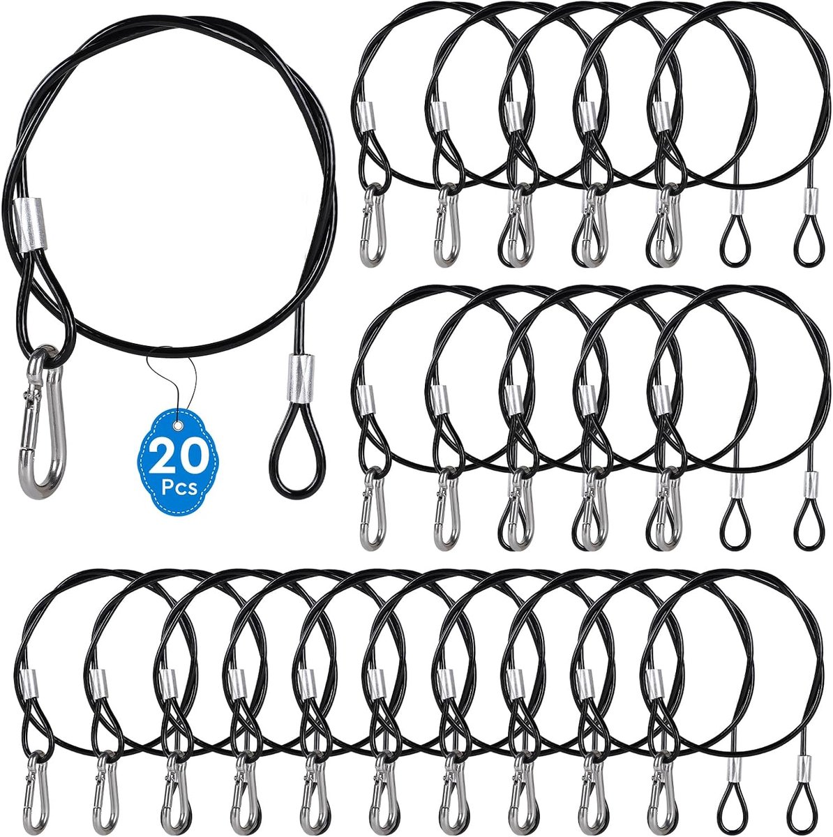 Veiligheidskabel 52 cm - stalen vangtouw φ3 mm - roestvrijstalen karabijnsluiting - extra beveiliging - SnelShoppen