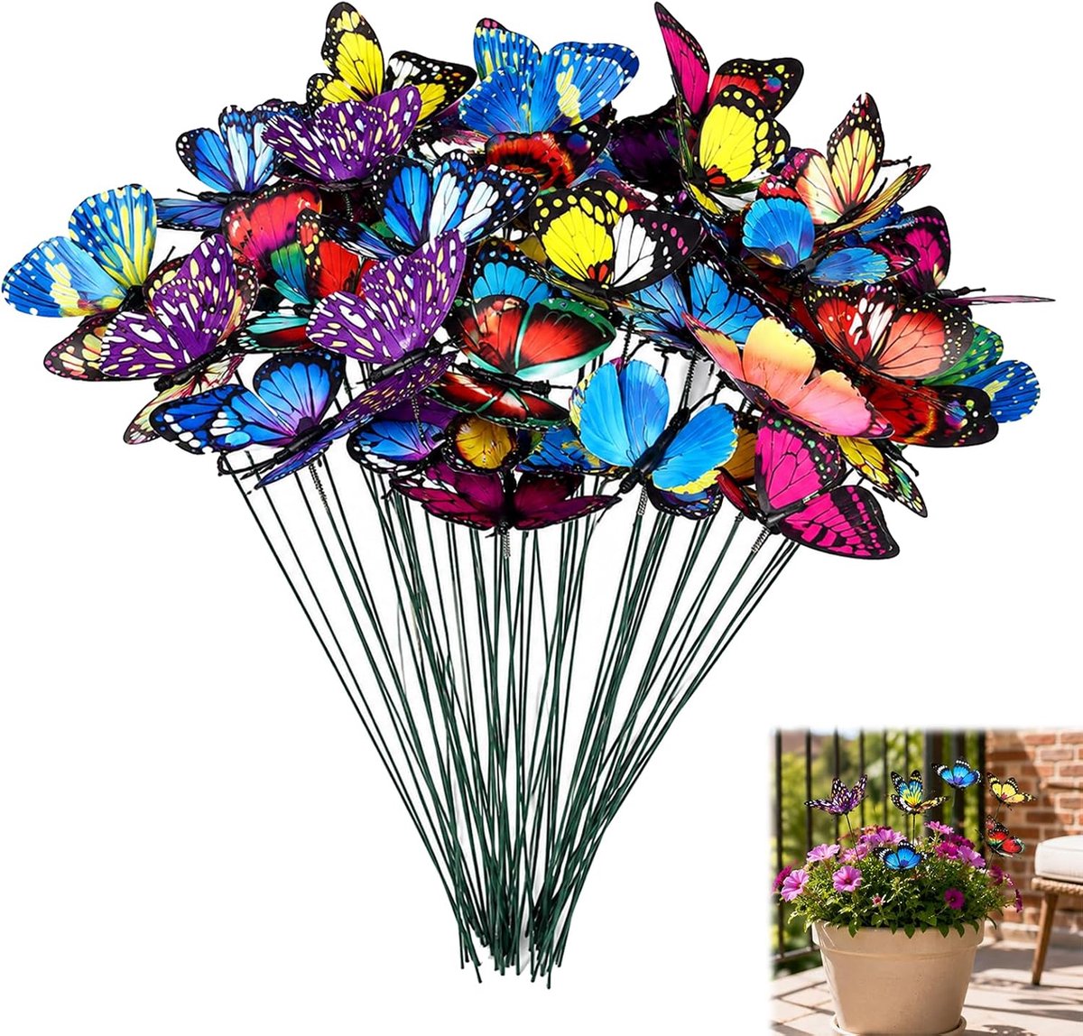3D-vlinders 24 stuks - kleurrijk 9 cm - pvc waterdicht en uv-bestendig - decoratie voor tuin en terras - SnelShoppen