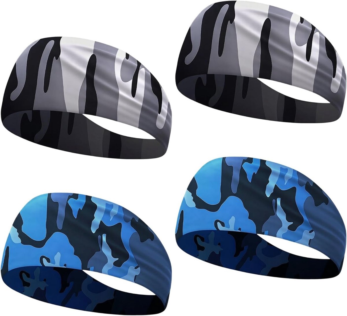 Sporthoofdbanden 4 stuks - Camouflage - IJszijdestof - Voert zweet af en droogt snel - SnelShoppen