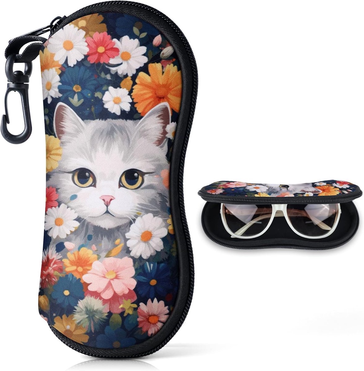 Zonnebril etui met rits - ultralicht neopreen - met karabijnhaak - ideaal voor onderweg - SnelShoppen
