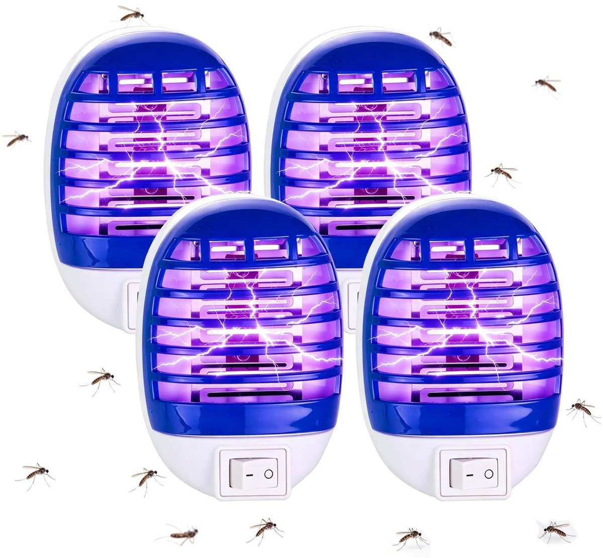 Elektrische muggenval, insectenverdelger met uv-licht | Muggenlamp voor muggen, vliegen, motten, anti-muggenstekker voor keuken en slaapkamer, 4 stuks