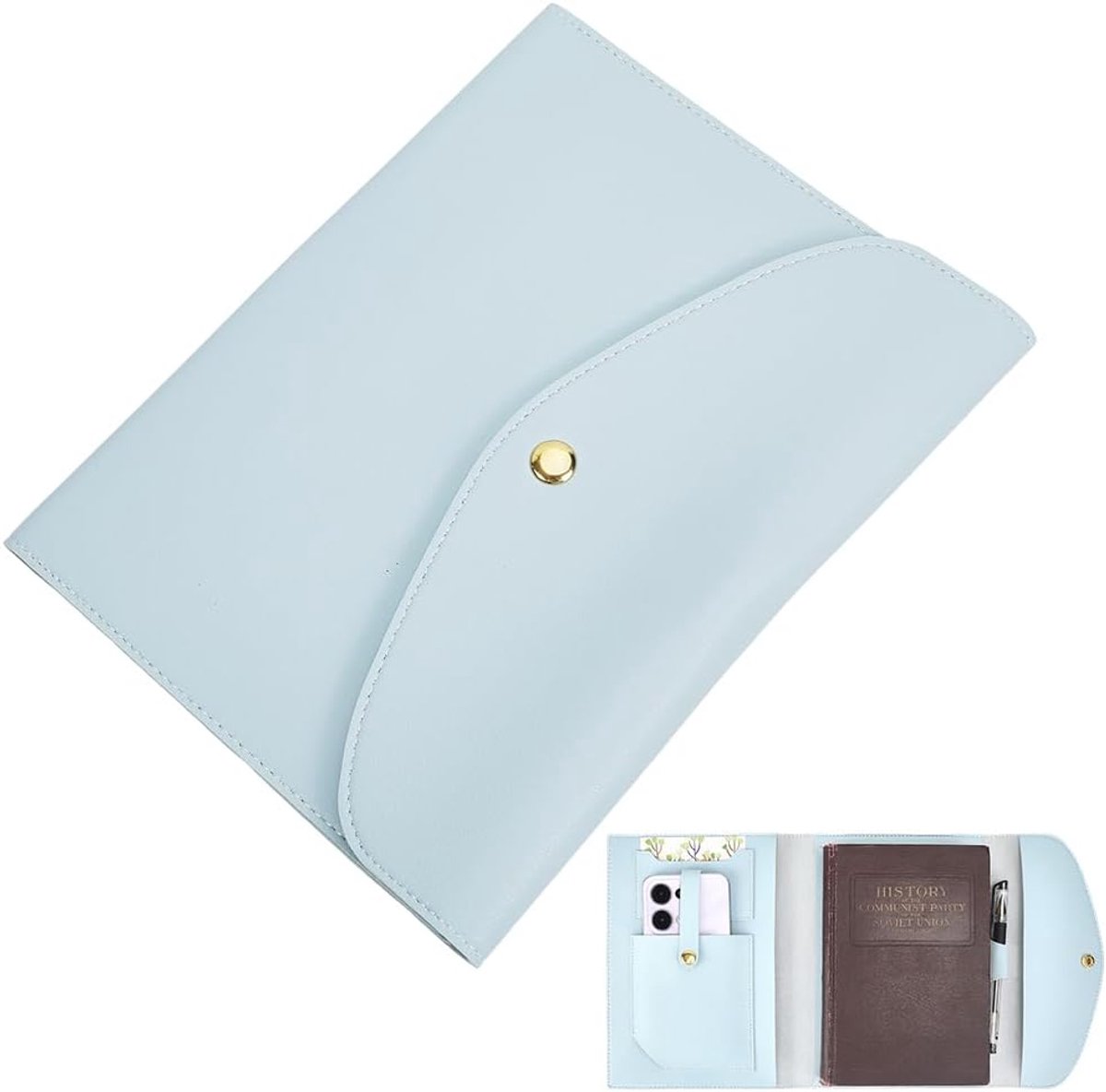 A5 Lederen Notebook Cover met Card Pen Slots Map Hervulbare Waterdichte Blauwe PU Envelop Journal Book Protector Business Aktetas Envelop Organizer voor Notepad Telefoon