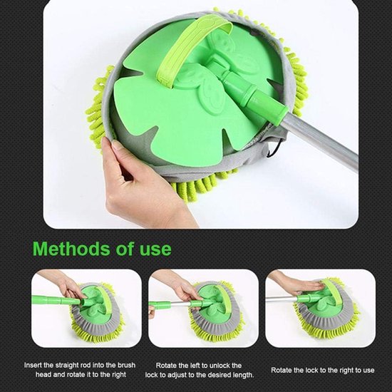 Chenille Wasborstel - Microvezel Mop - Auto Wassen - Telescopische Steel - 60-118 cm - Groen — afbeelding 2
