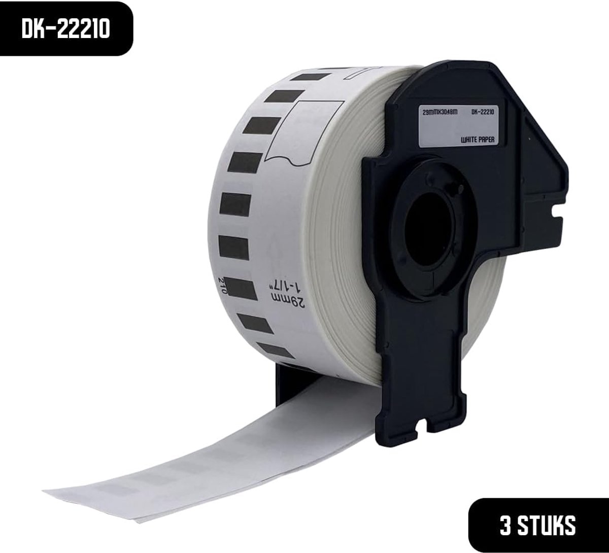 Labelrol doorlopend 29 mm x 30,48 m - zwart op wit - papier - maatwerk etiketten voor diverse toepassingen - SnelShoppen