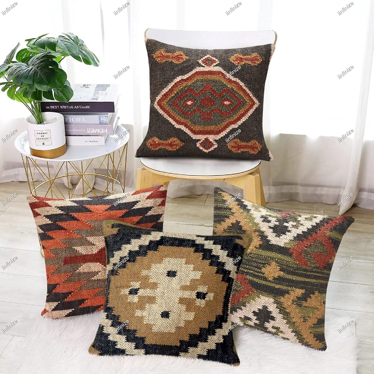 Kussenhoes 45 x 45 cm - Handgemaakt kilim ontwerp - Vintage boho stijl - Perfect voor slaapkamer of kinderkamer - SnelShoppen