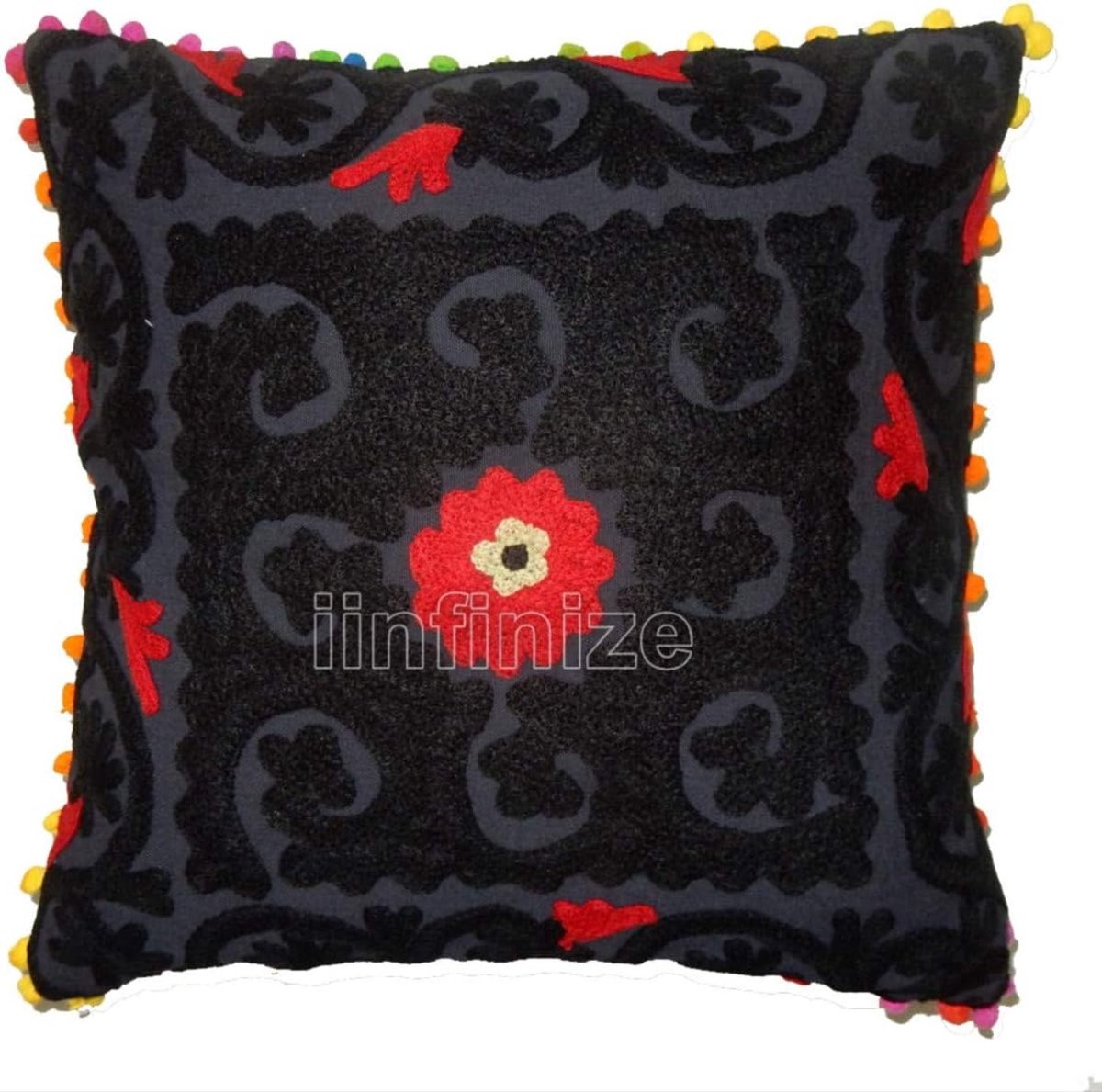 Kussenhoes 16 x 16 - Suzani Borduurwerk - Pom Pom Katoen - Perfect voor je interieur - SnelShoppen