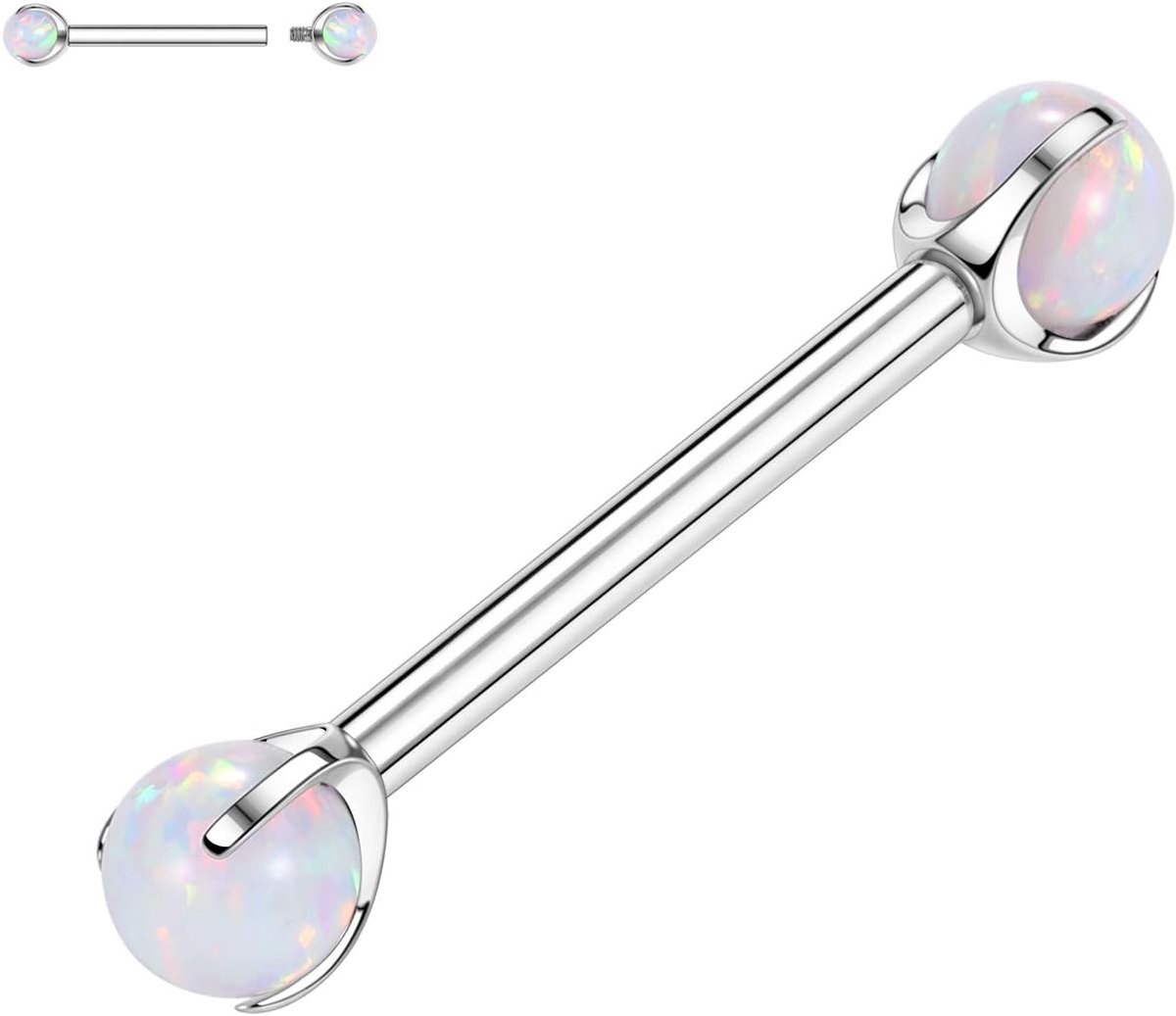 hengkaixuan G23 Titanium Barbell 14G Schroefdraad Tepelringen Opaal Body Piercing Sieraden Voor Vrouwen