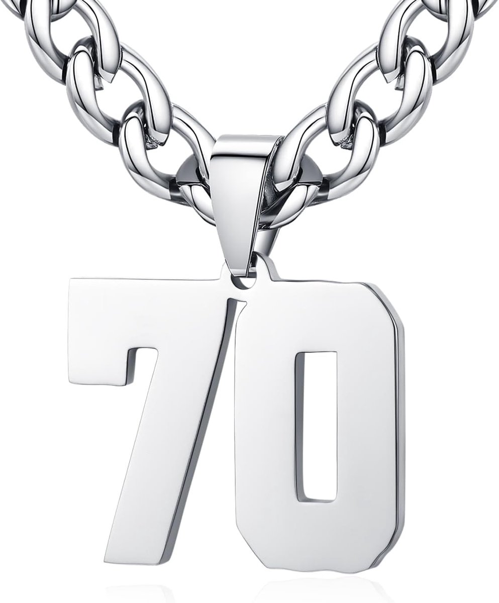 dames roestvrij staal 0-99 getal hanger geluksgetal jersey nummer sporter halsketting gepersonaliseerd met 6 mm brede pantserketting, Roestvrij staal