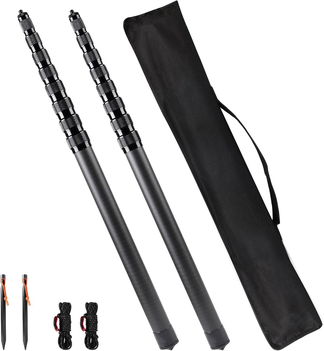 Set van 2 telescopische tentpalen van koolstofvezel – 3 m verstelbare zeilpalen, lichte en robuuste telescopische zeilpaal, voor camping, tent, taps of zonnezeil