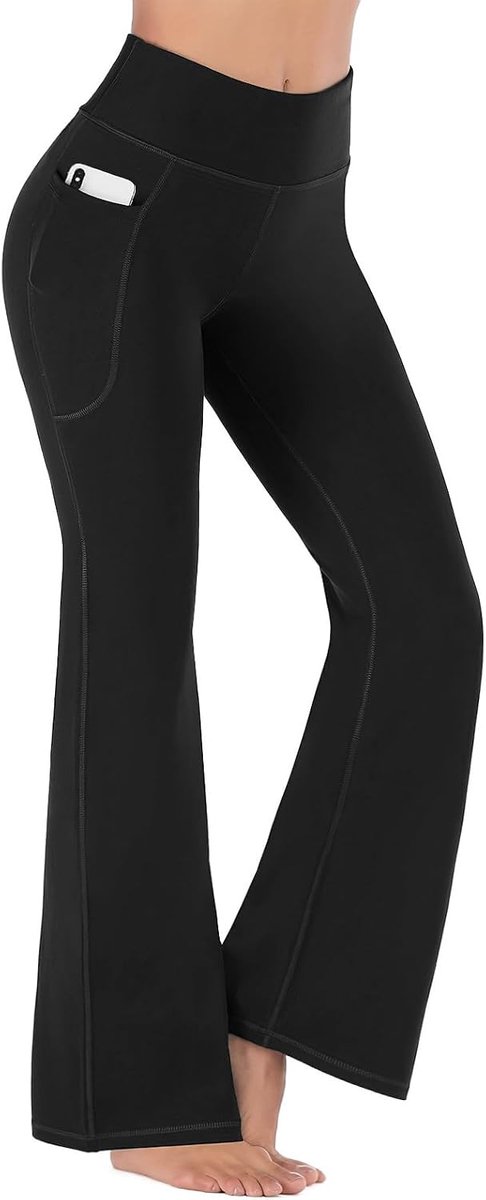 Yogabroek voor dames, vloeiend, hoge taille, sportlegging, bootcut, joggen, met zakken, broek, olifantenpoot, voor pilates, sport, fitness, vrije tijd, werk