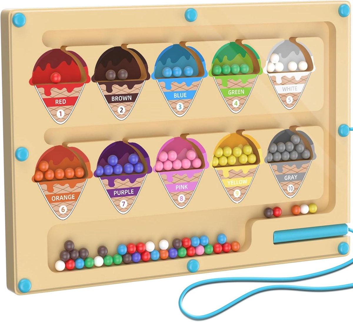 Montessori Labyrint magnetisch labyrint voor kinderen met cijferkleuren, leren de kleuren telspel sorteren