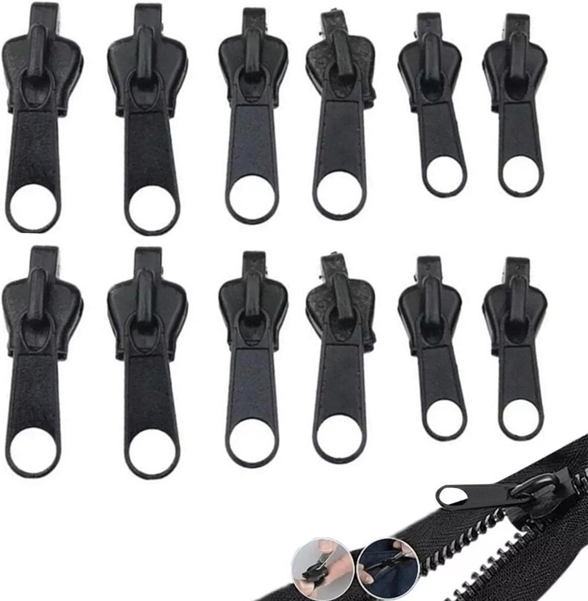 12 stks Universele Rits Reparatie Kit, Vervanging Zip Sliders & Trekken Fix Set voor Kleding Rugzak Bagage Slaapzak