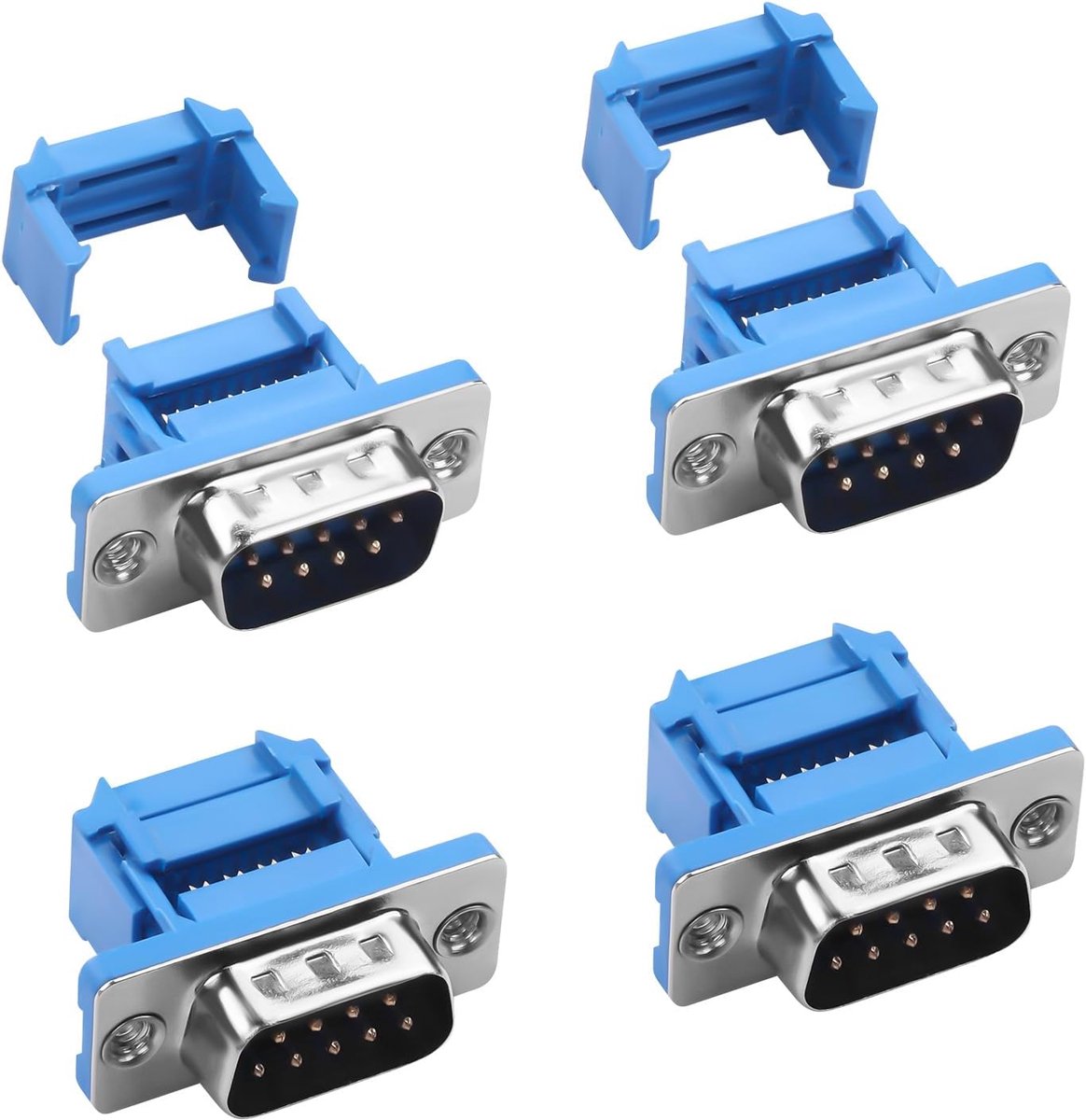 RS232 DB9 krimpen platte bandkabel soldeervrije plug seriële adapter D-SUB DB9 9-pins stekker IDC type krimpaansluiting, voorzijde M3 schroefgat, voor 1,27 mm platte lintkabel, 4 stuks