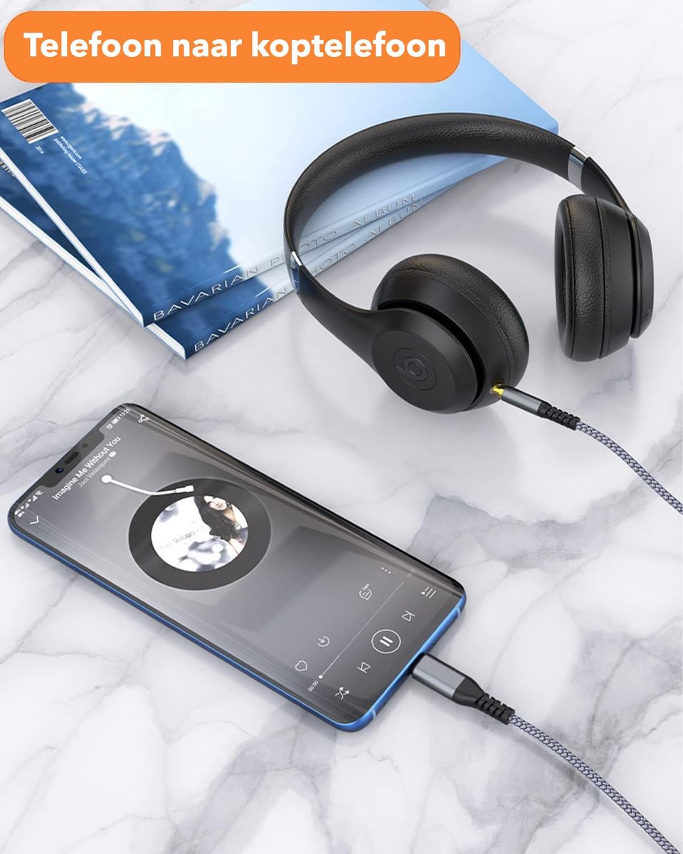 USB C naar AUX kabel 3,5mm - 1 meter - nylon gevlochten - geschikt voor iPhone & Android - audioverbinding - SnelShoppen