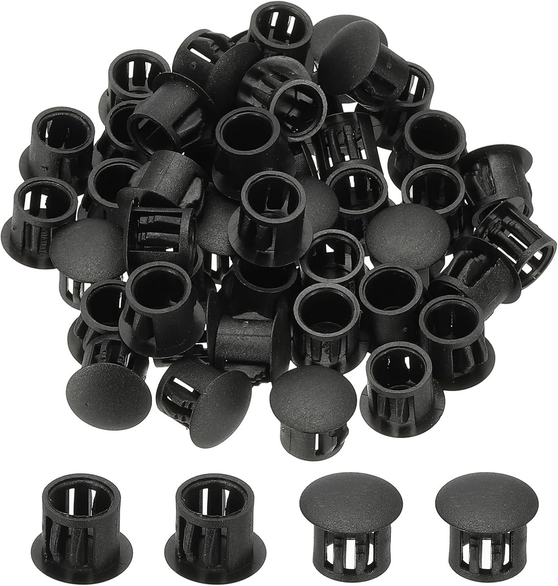 Kunststof gatstop, 48 stuks, 11 mm, voor schroefgaten, kantoorogen, vergrendelingsgesp, voor meubels, inzetstuk voor gaten in keukenkast, zwart