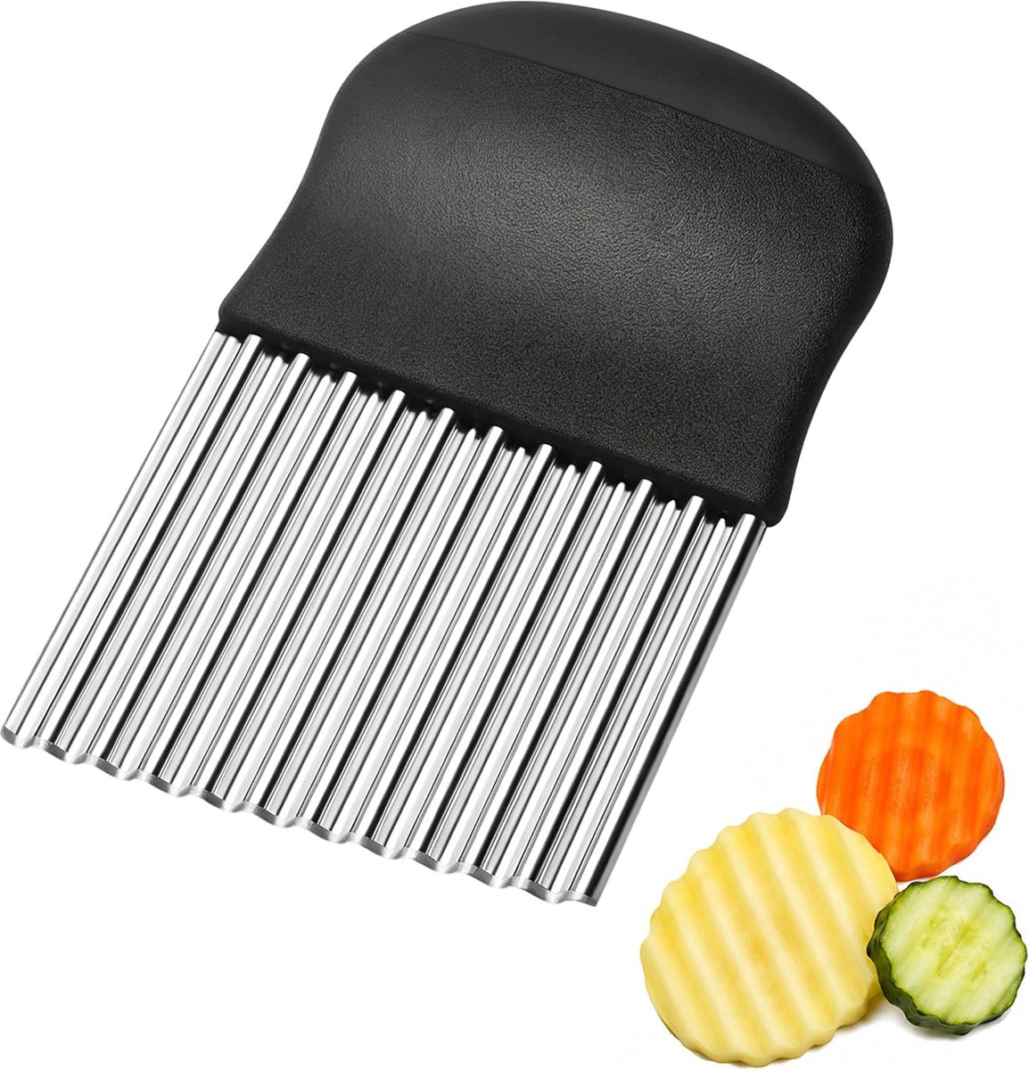 Roestvrijstalen Golfmes, Ribbelmes voor Friet | Potato Crinkle Cutter, Golfmes voor Aardappelen, Uien, Wortelen, Komkommers, Patat, Salade, Fruit En Groente, Keukenhulp