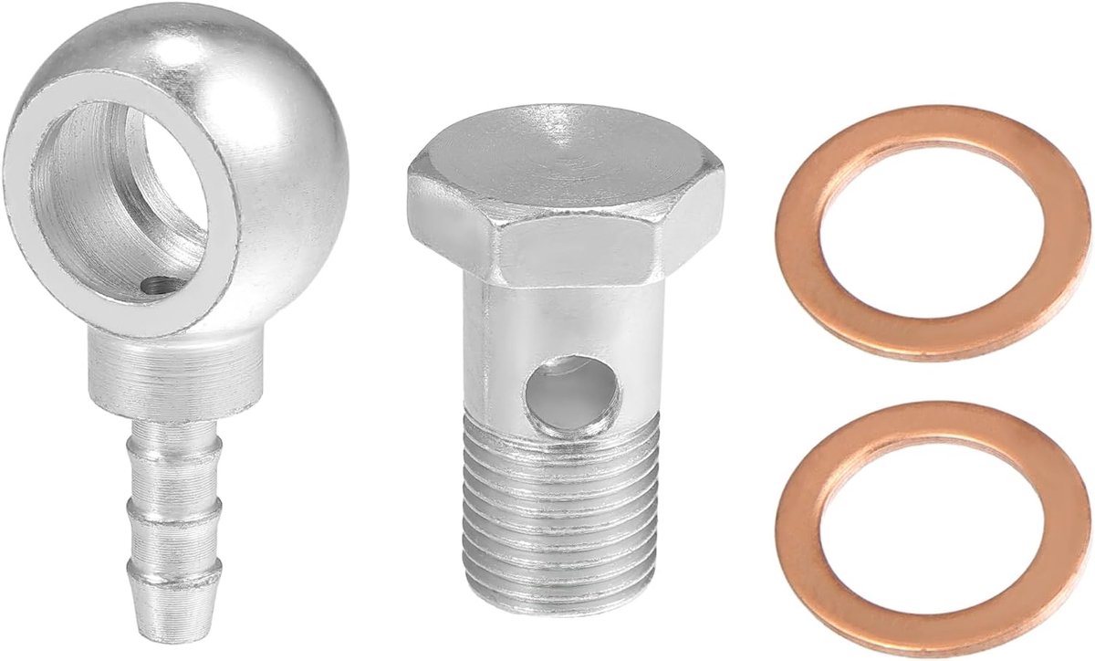ABSOPRO 16mm ID 8mm OD M16x1.5 Banjo Fitting Adapter Zilveren Kleur - 4 Stuks