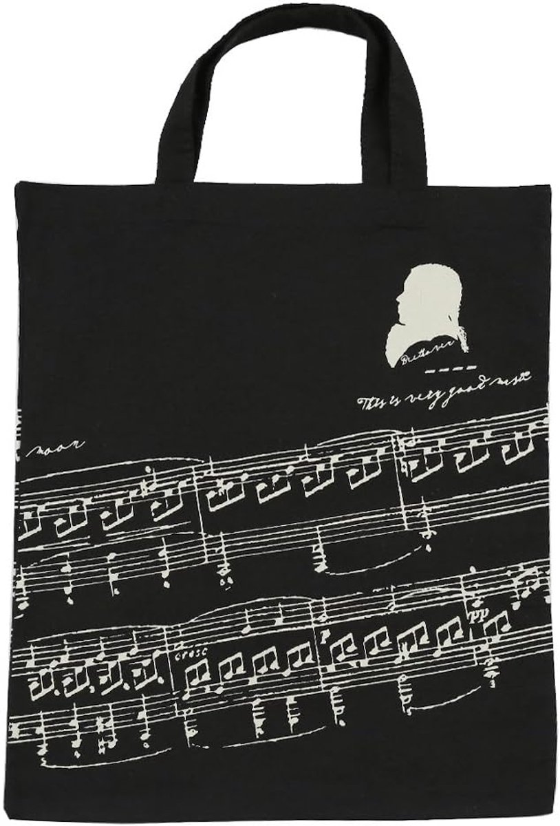 Kingpoint Katoenen handtas vrouwen boodschappentassen in Muisc Notensleutel Thema Patroon High Notities en Musical Instruments Designs Musician and Music Clefs Zwart