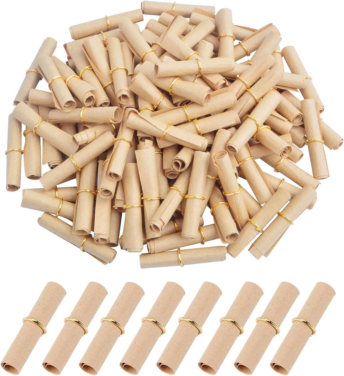 Mini-tombola, 100 stuks, kleine briefjes om te schrijven, tombola, losse zakjes om zelf berichten, brieven, jubileum-, Valentijnsdag- en verjaardagscadeaus, bruin