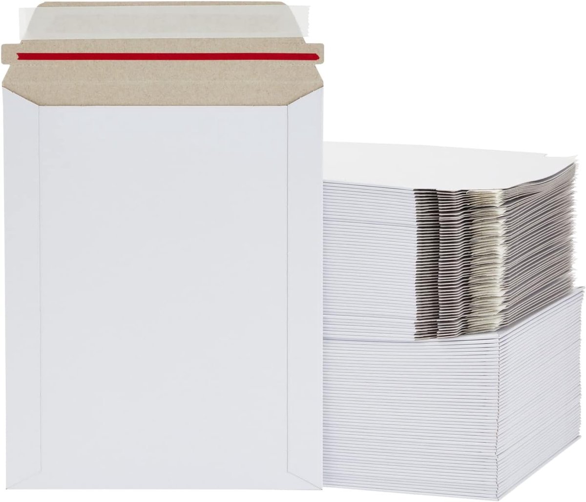 Stijve mailers - 17,8 x 22,9 cm, wit, 100 stuks, plat - pel-en-zegel sluiting en stijve papieren enveloppen voor foto- en documentbescherming
