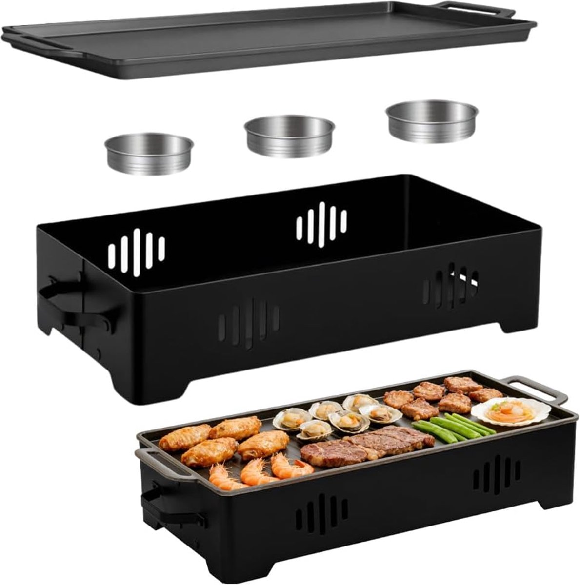 Warmhoudplaat, vleeswarmhouder voor grillen, warmhoudcontainer voor eten en grillgerechten, voedselwarmer voor barbecue, aluminium grill-verwarmingsplaat met antiaanbaklaag, warmhoudcontainer voor