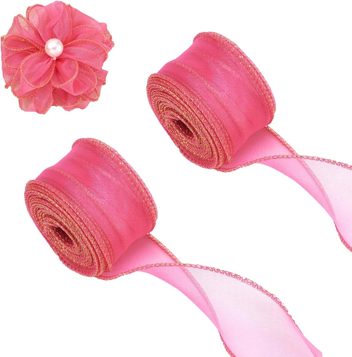 2 rollen polyester iriserend visstaartlint 40 mm breed glinsterende gaaslinten voor boeket bloem cadeauverpakking haarstrikken kransen decoratie, karmozijnrood