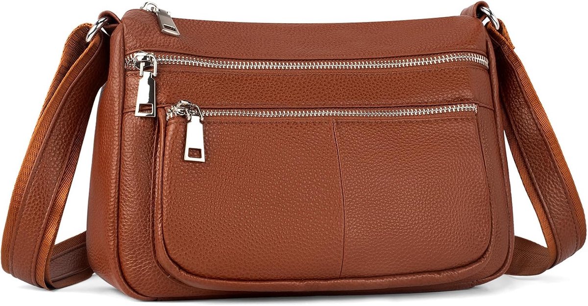 Befen Echt Lederen Crossbody Portemonnees voor Vrouwen, Vrouw Medium Pocketbooks Schoudertassen Handtassen Met Multi Rits Zakken