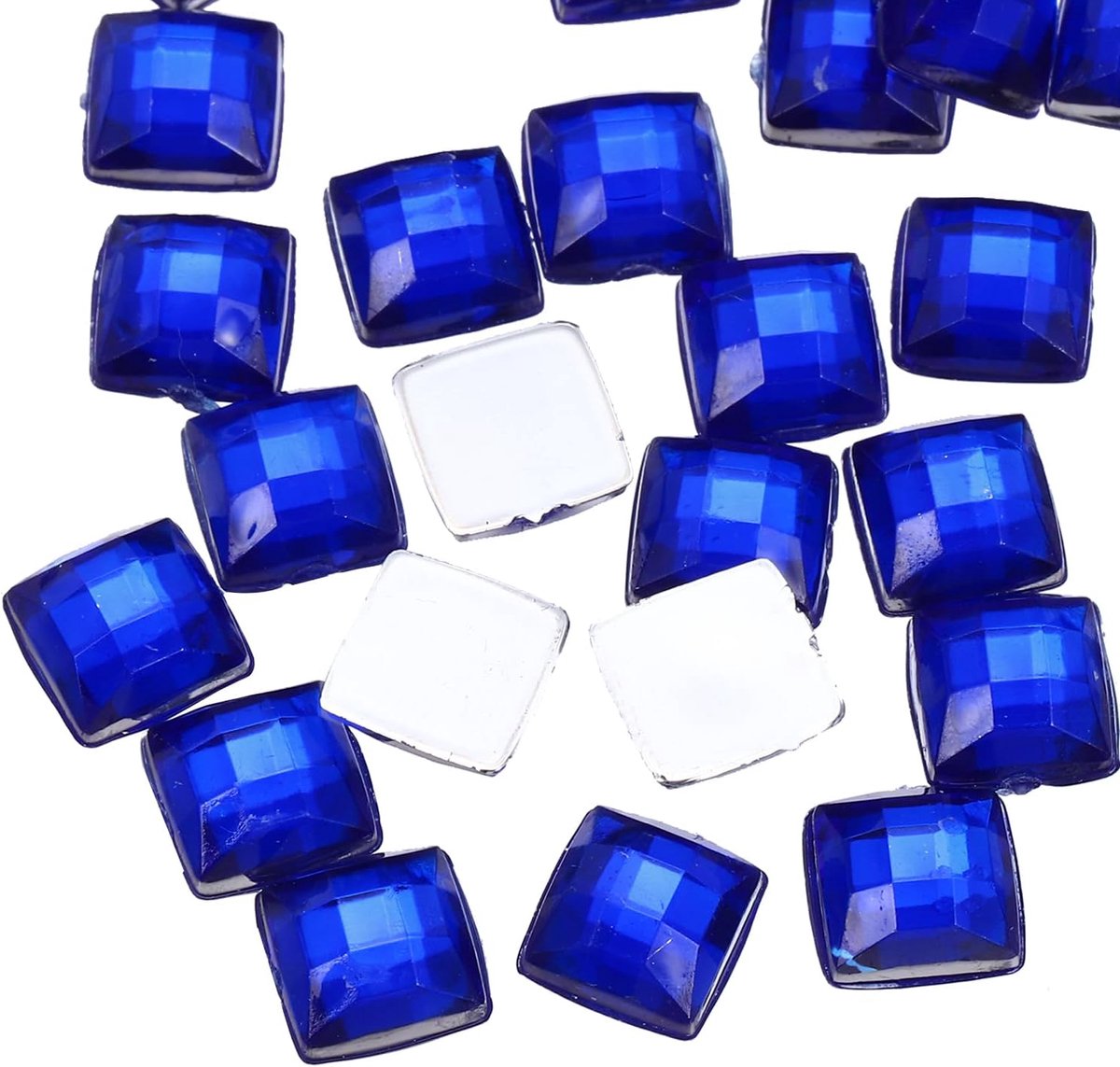 50 stuks acryl platte rugstenen, 8 mm, vierkant, kunstedelstenen, glitterstenen voor knutselen, gezichtsbeschildering, kostuumsieraden, diepblauw