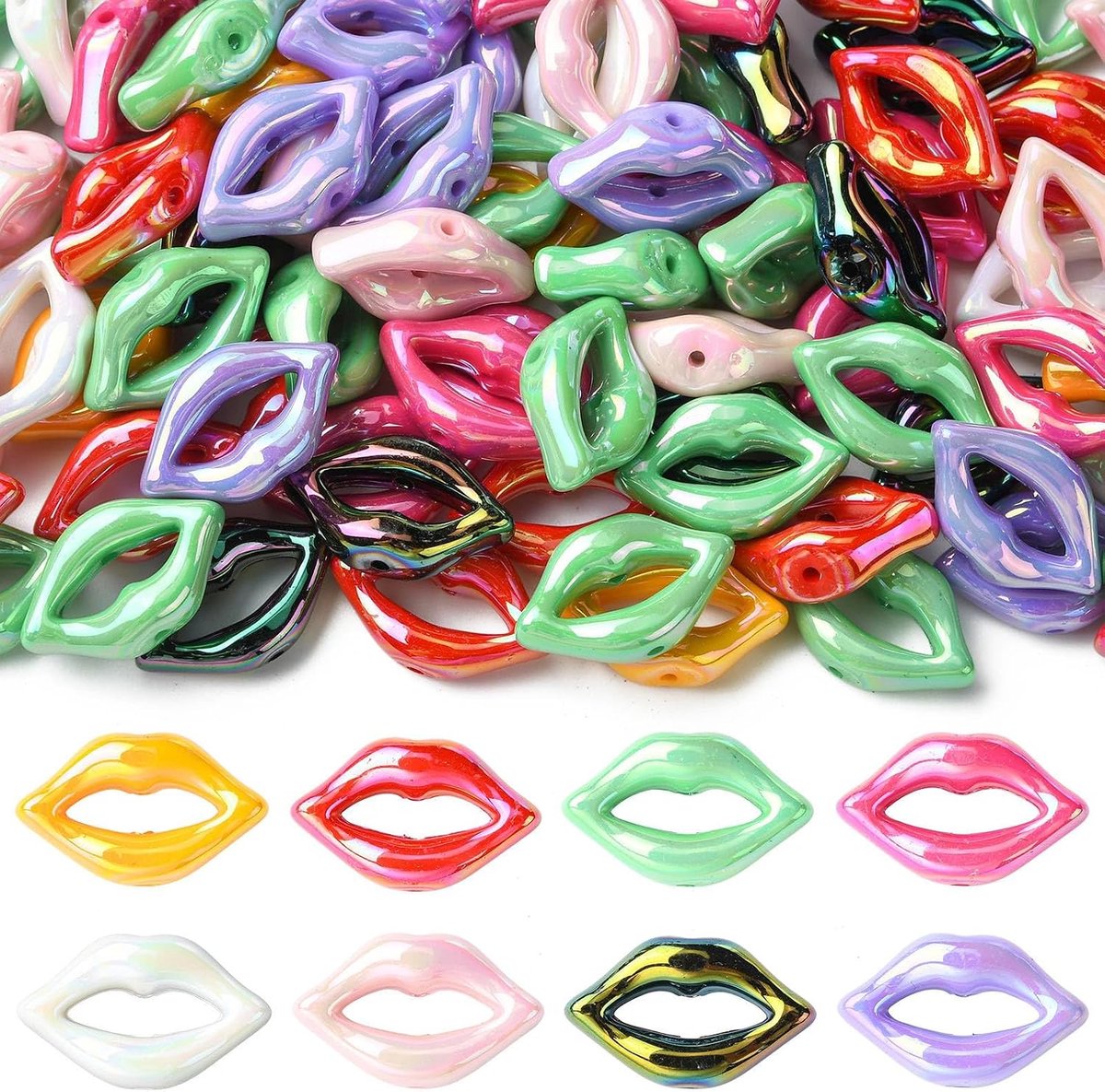 Kralen, acrylkralen, 100 stuks, gemengde kleuren, mondvormige kralen, voor doe-het-zelf sieraden, armband, ketting, oorbellen, knutselen, sleutelhanger decoratie