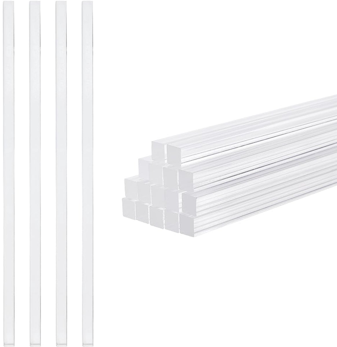 20 stuks heldere acryl vierkante staven, 25 x 0,8 x 0,8 cm, vierkante steelstaaf, assortiment, set, massieve staaf, doe-het-zelf model, materiaal, modelbouw voor taartfiguren