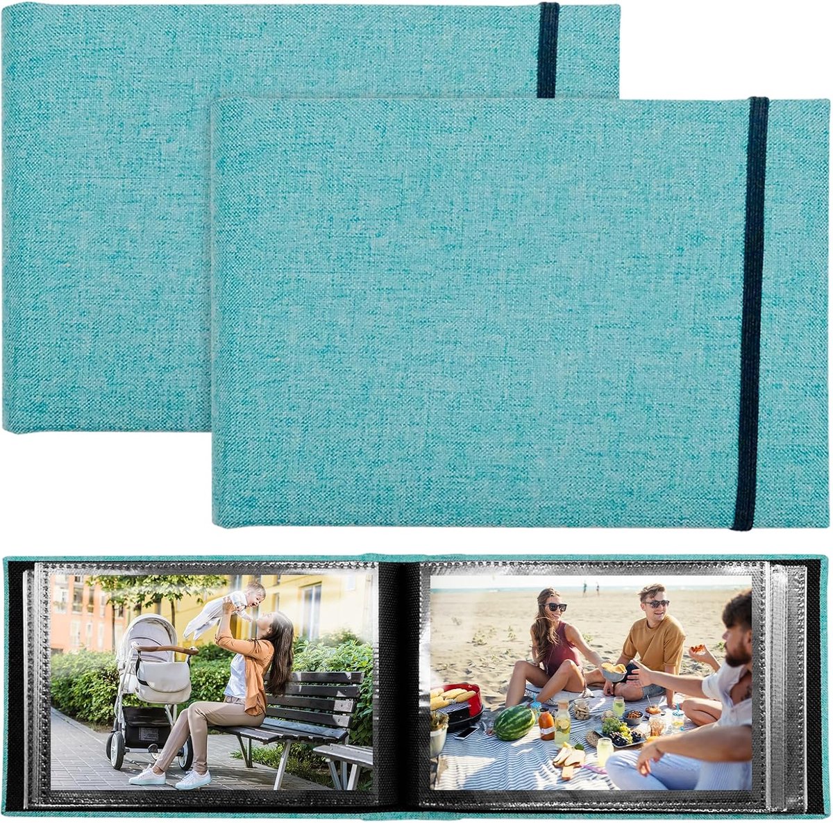 Fotoalbum klein 10 x 15 cm - vintage linnen met sluiting - insteekalbum voor 200 foto's - SnelShoppen