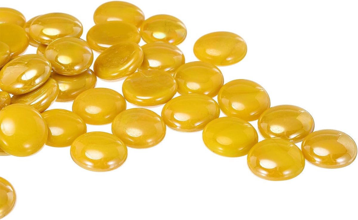 Glazen kralen, 36 stuks edelstenen van glas, plat, geel, 0,67 - 0,87 inch, glazen ks, kiezelstenen voor vulstoffen, vazen, decoratie voor aquaria om te knutselen