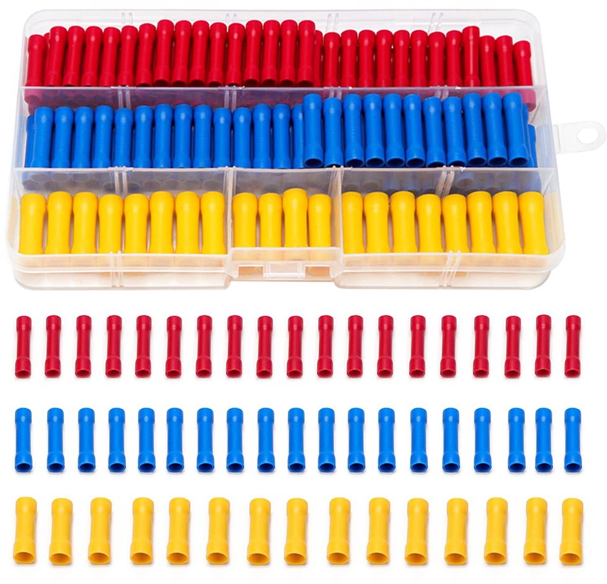 150 Stuks Krimp Butt Connectors, Geïsoleerde Straight Wire Butt Splice Terminals Elektrische Crimp Connector Assortiment Kit