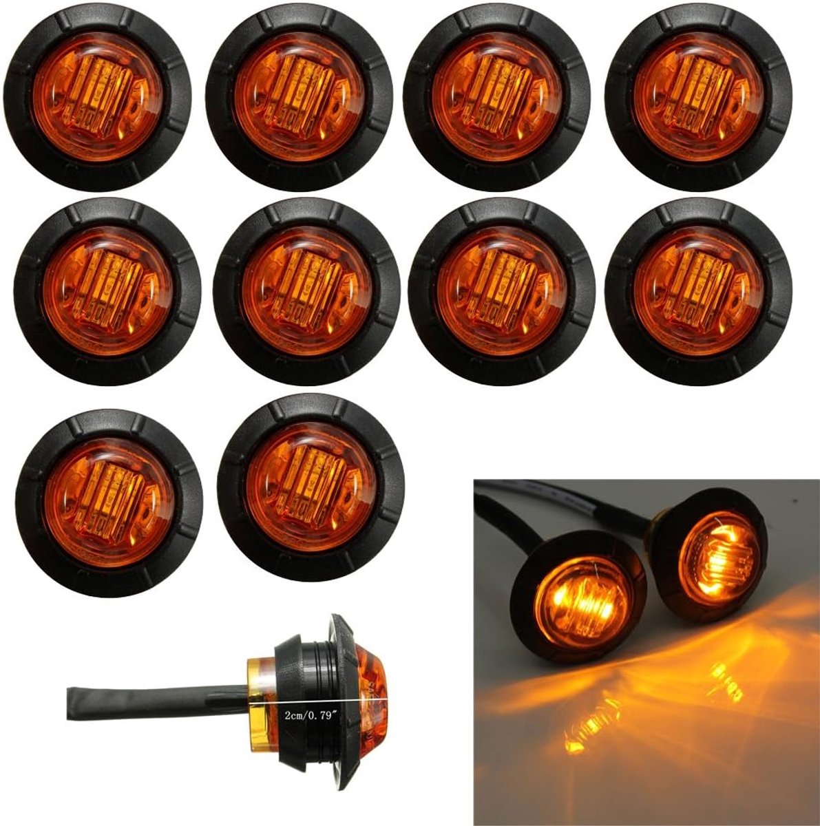 1,9 cm afgedichte ronde LED-verlichting voor auto's en vrachtwagens, 24 V, waterdicht kogelvormig markeringslicht voor voor, achter of zijkant, markeringslicht voor cabine, RV-markeringslicht
