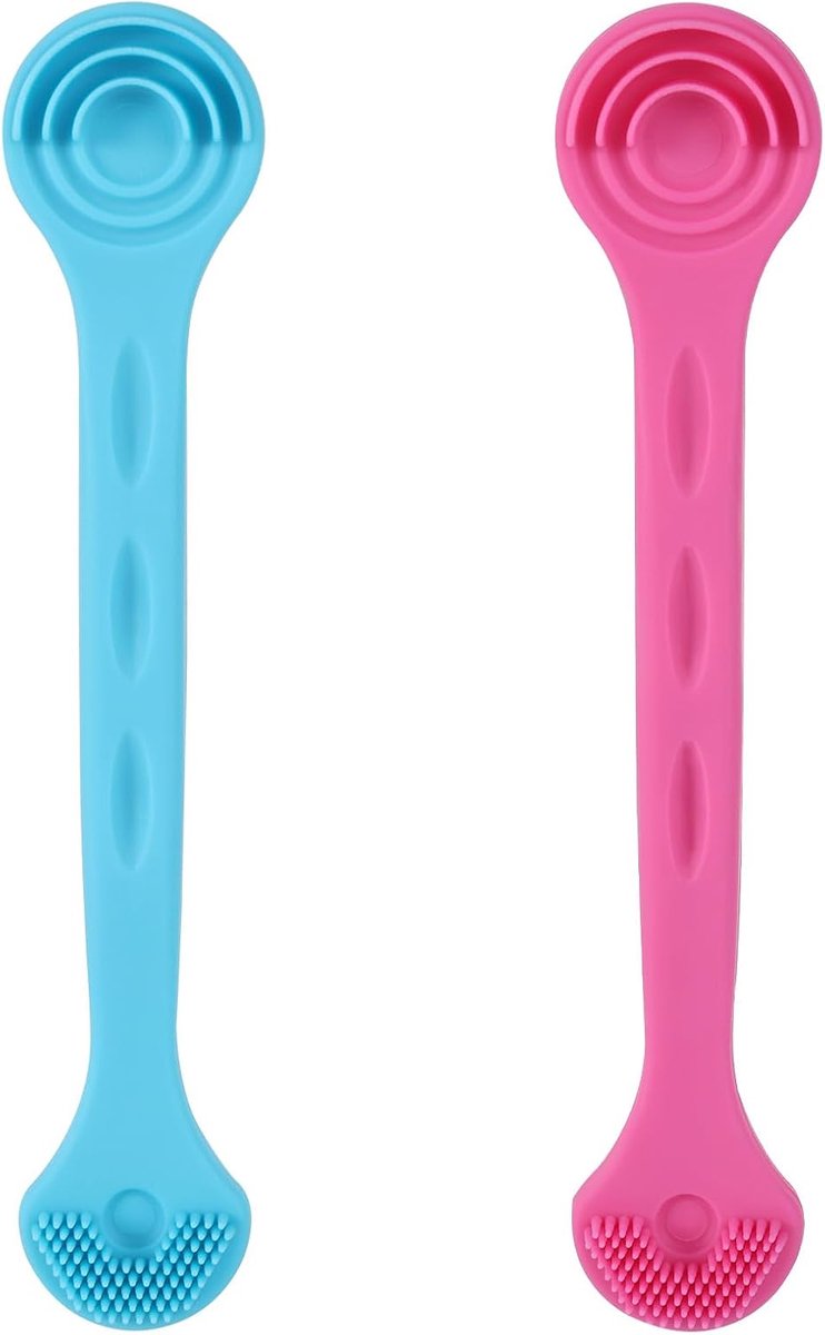 2st Tongschrapers, Innovatieve Siliconen Tongreiniger met Dubbele Kop en Ergonomische Handgreep voor Volwassenen om Slechte Adem Te Verwijderen en de Mondgezondheid Te Behouden (Blauw, Roze)