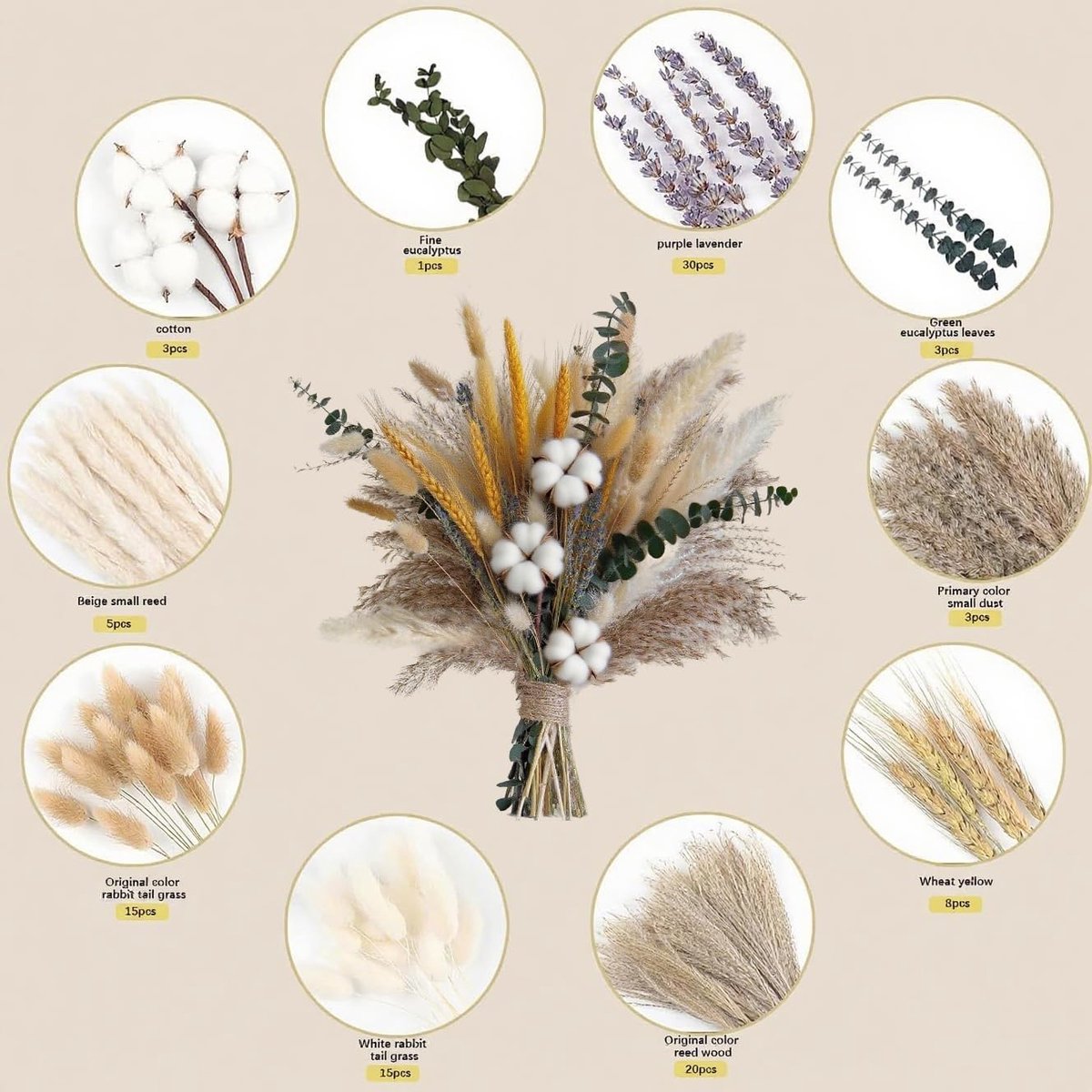 Dried flowers 103 stuks - Dried flower decoraties - Moderne woonkamer decoratie - Perfect voor DIY projecten - ShopVlot
