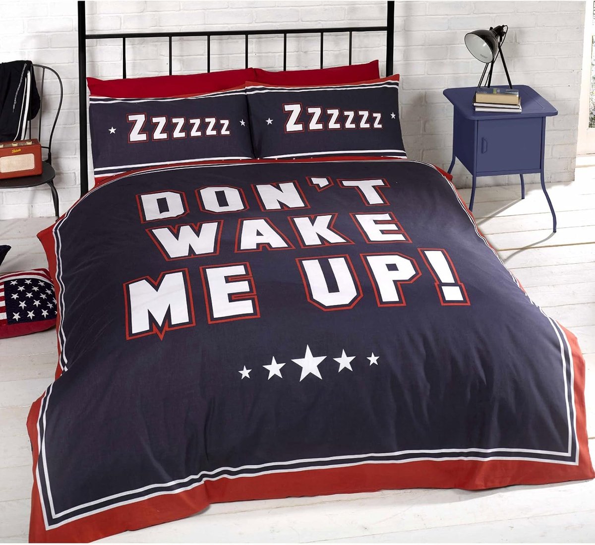 Dekbedovertrek eenpersoons 135x200cm - Reversible navy blauw, wit, rood - 2 designs in 1 - ShopVlot