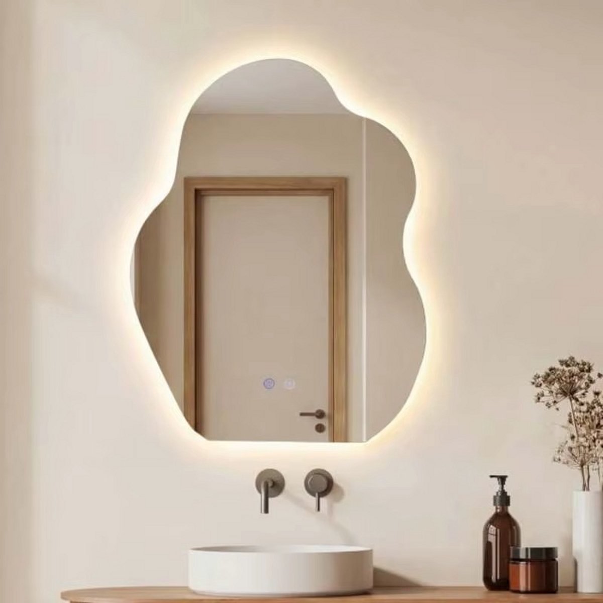 JOYNEXTBUY - Organische Badkamerspiegel met LED-verlichting - 70 x 50 cm - Anti-condens - Geheugenfunctie - Dimbaar - Wandspiegel