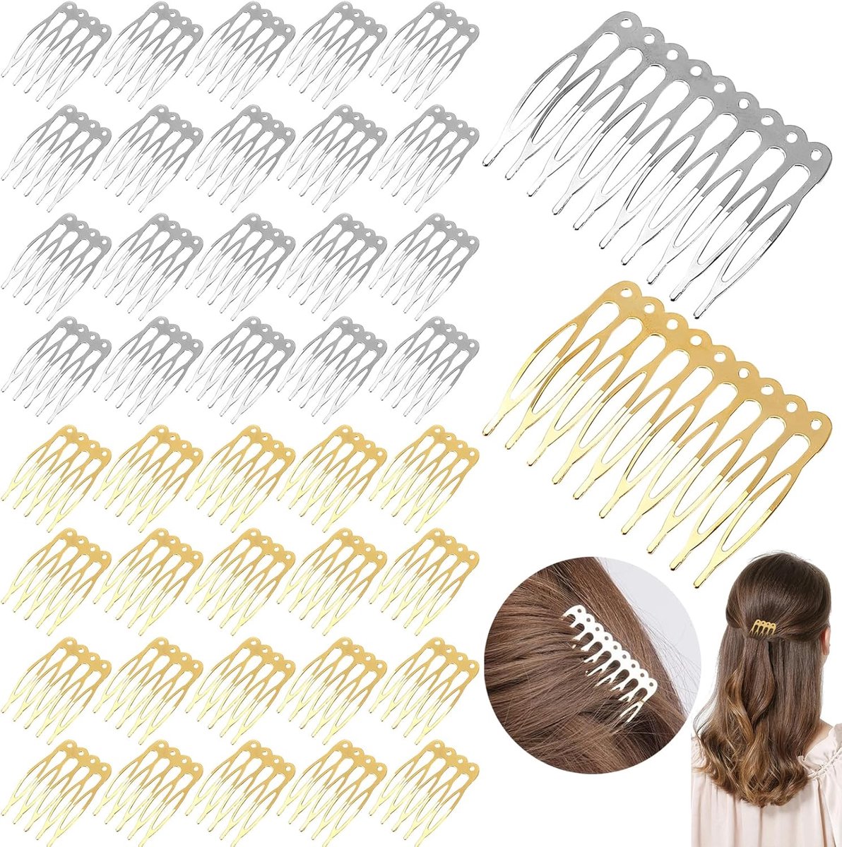 Haaraccessoires 42 Stukken - Metalen Gouden Haarcombs - Glanzend en Comfortabel - Perfect voor Dames en Meisjes - ShopVlot