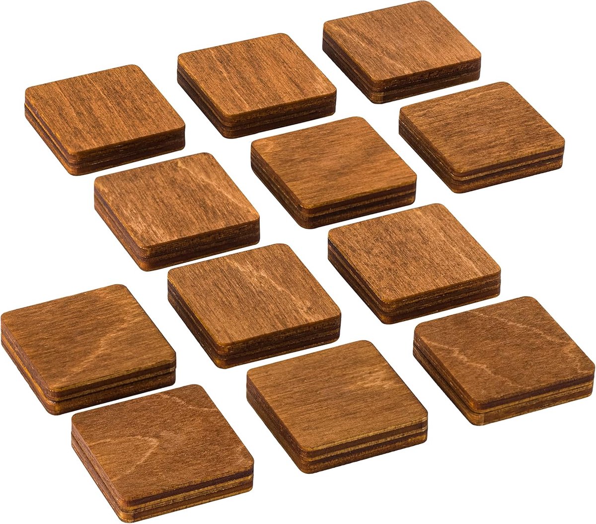 Houten koelkastmagneten vierkant - bruin klein 12 stuks - handgemaakt - decoratief voor thuis en kantoor - ShopVlot