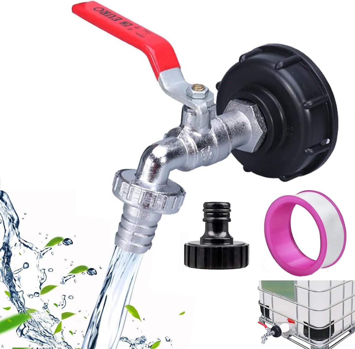 IBC kraan 1000L - messing - verstelbare waterstroom - ideaal voor regenwateropvang - ShopVlot
