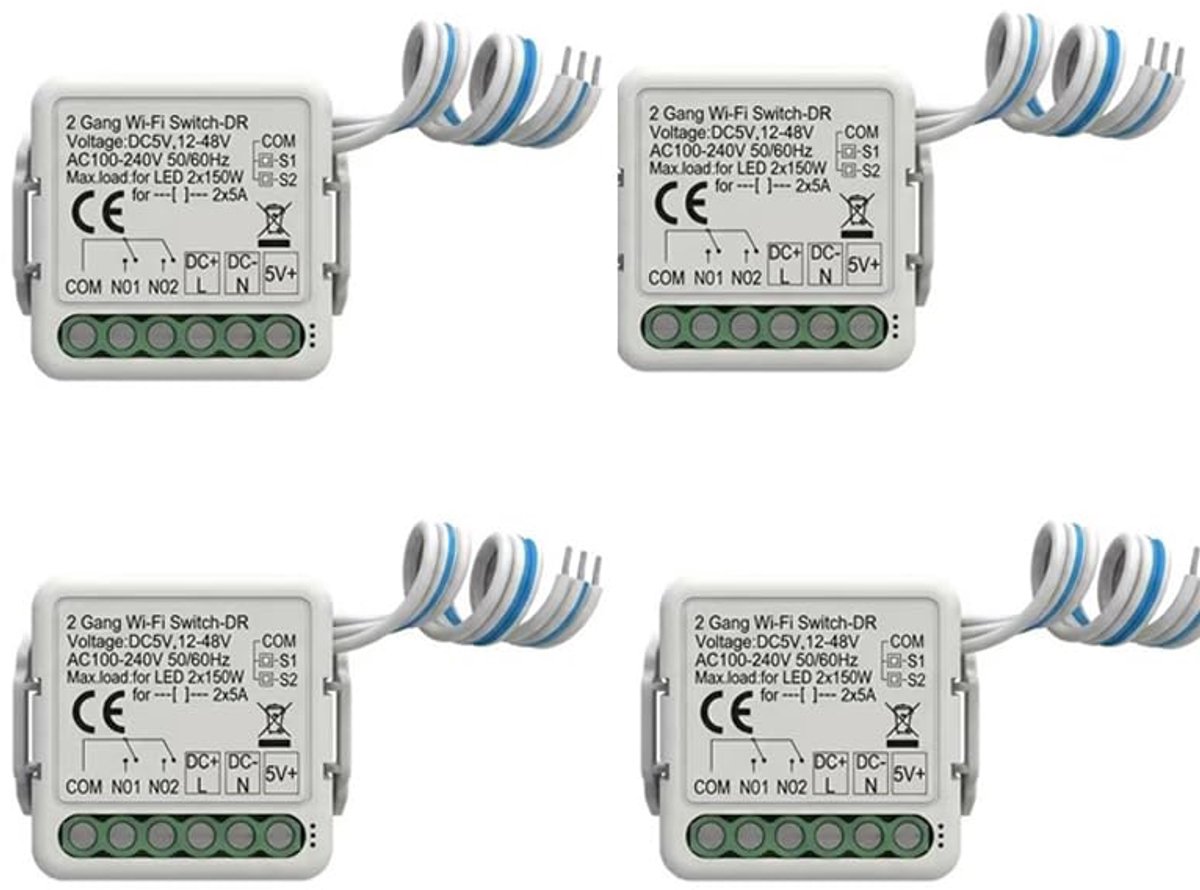 Mini smart wifi-schakelaar - 2-kanaals relaismodule - DC 5V/12-48V, AC 100-240V - bedien apparaten via spraak - ShopVlot