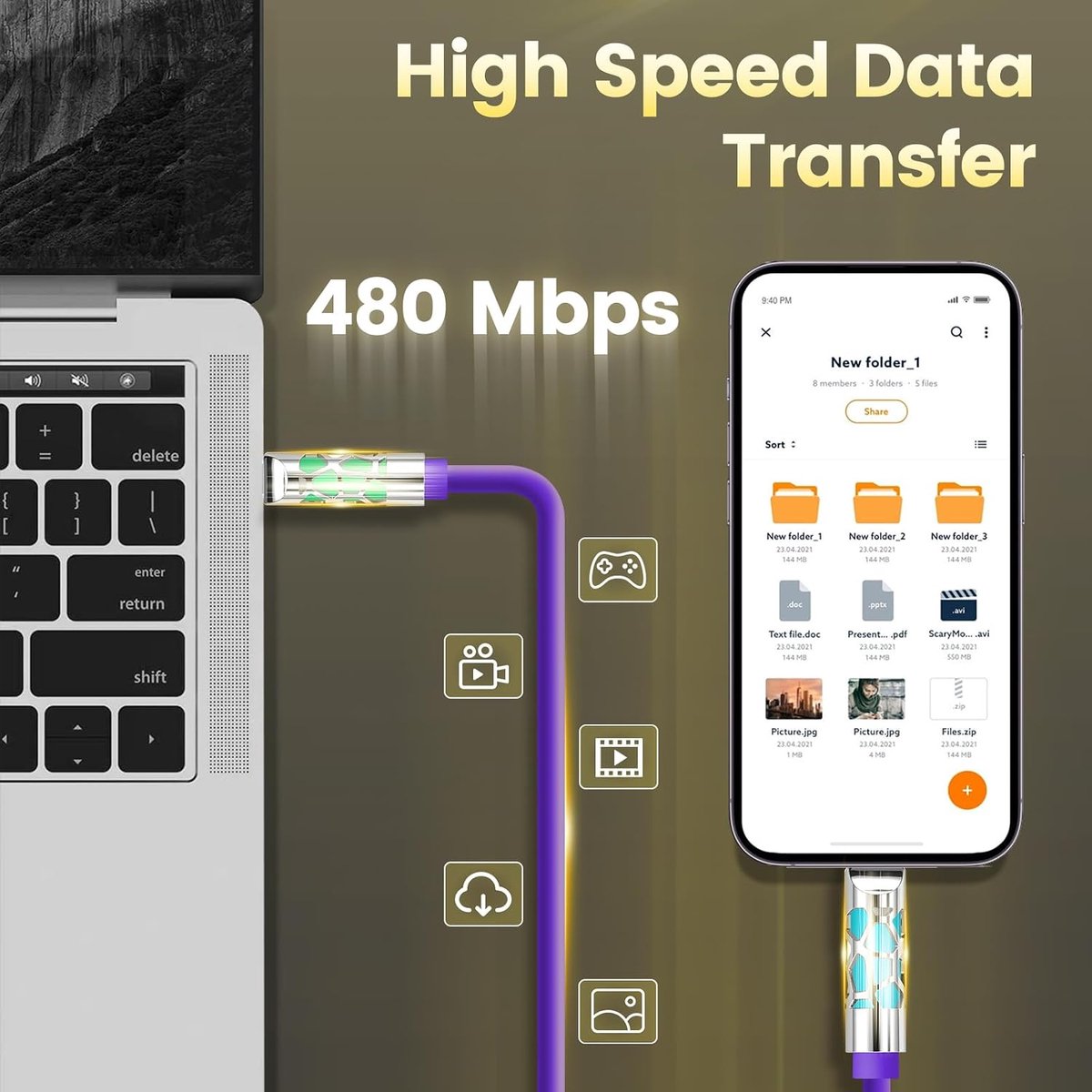 USB C naar USB-C Kabel - 240W Snelladen - Siliconen Type C - Bescherming tegen oververhitting - ShopVlot
