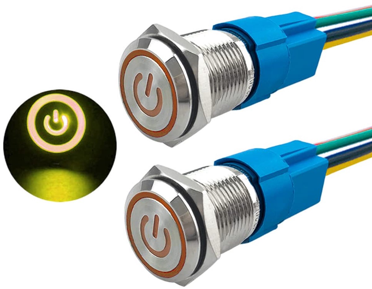 Drukschakelaar 16mm - RVS - IP67 waterdicht - Voor auto startfunctie - ShopVlot