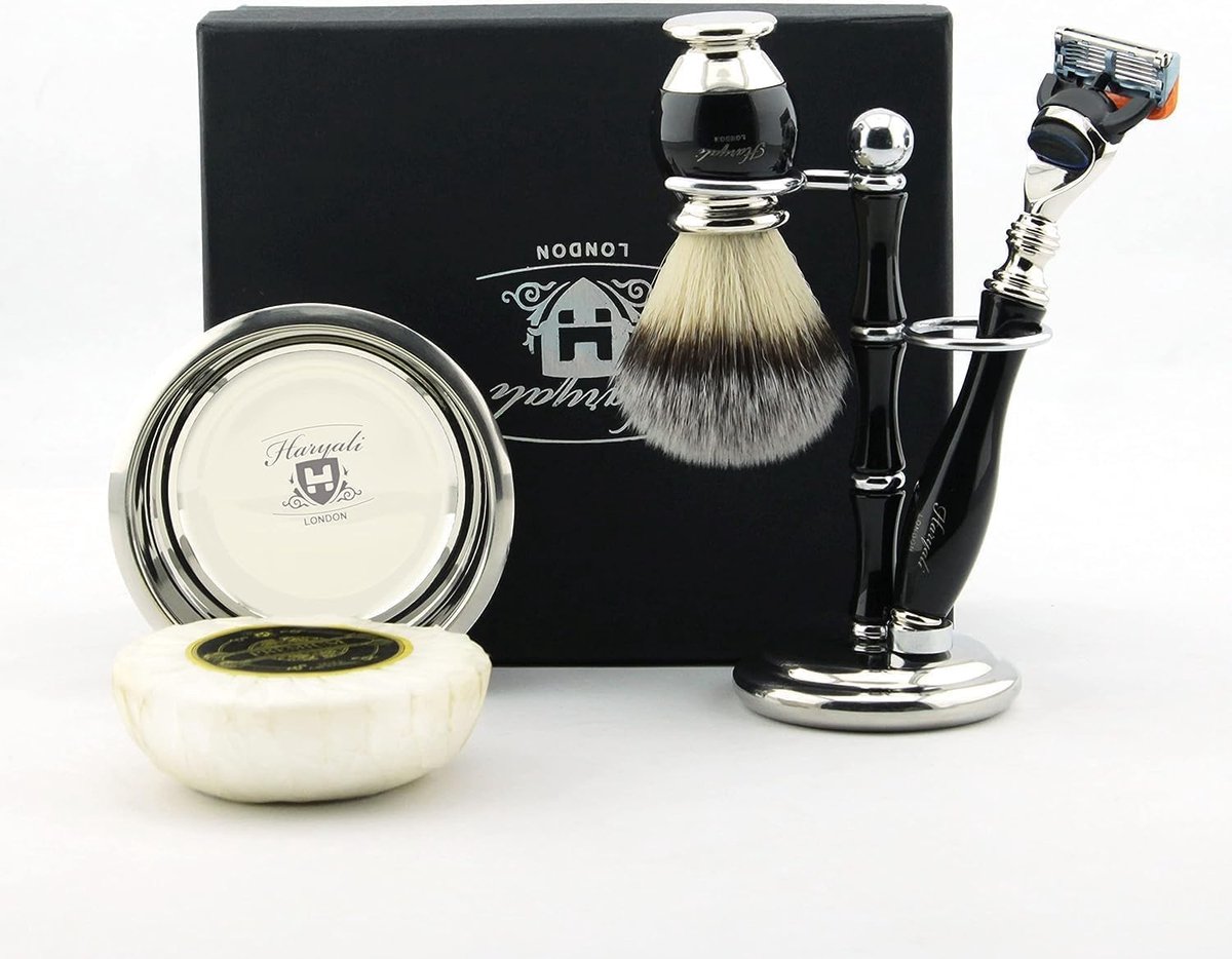 Scheerset voor mannen - 5-delig - Dubbele safety razor - Inclusief scheerzeep en houder - ShopVlot