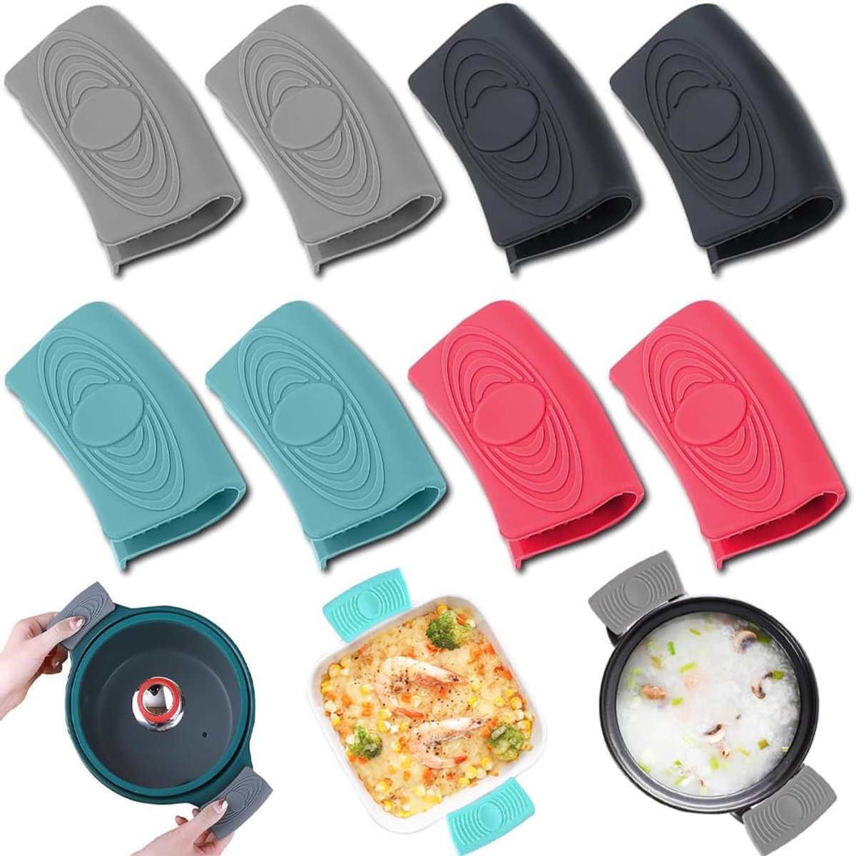 Silicone handgrepen voor pannen - 8 stuks silicone pot handgrepen - hittebestendige deksels - ShopVlot