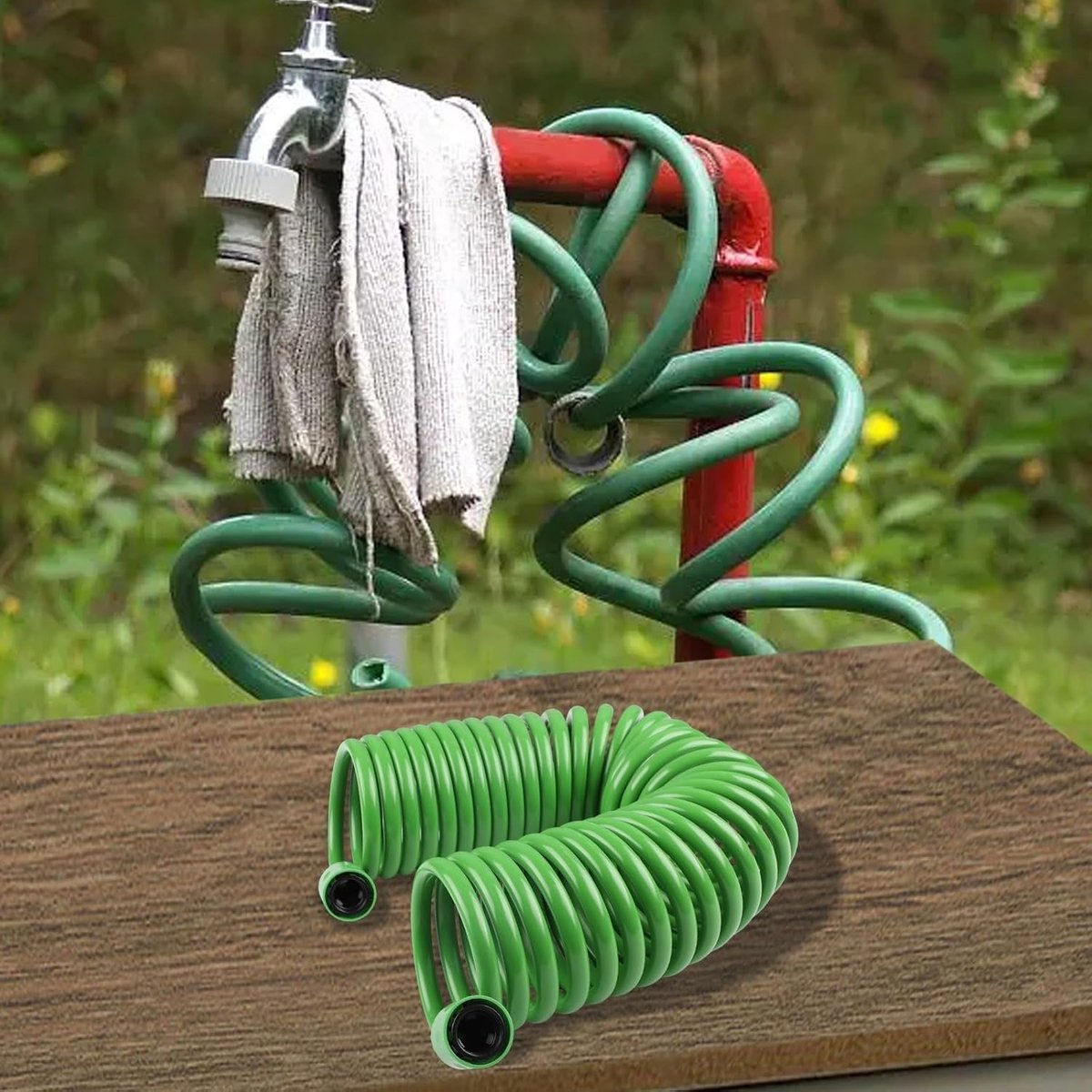 Tuinslang - Intrekbare waterslang - Gazon Besproeien - Kunststof Connectoren - Tot 20m - Groen – foto 3